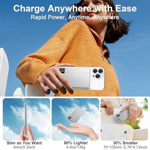 Magnetic Portable Charger 5000mAh with 15W Wireless & 20W PD Fast Charging,Ultra-Slim Travel-Ready Design,LED Display & Premium Metal Shell,Compatible with iPhone 16/15/14/13 Pro/Pro Max/Plus - Thumbnail 2