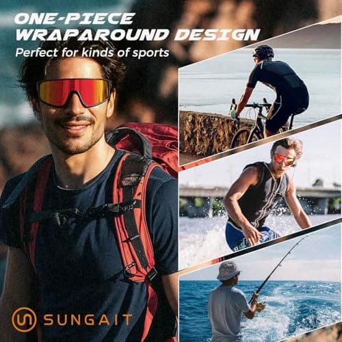 SUANGIT Polarized Cycling Sunglasses for Men Women Red Sports Running Bike Shades UV Protection Goggles (Matte Black Frame/Red Mirror Lens) - Thumbnail 2