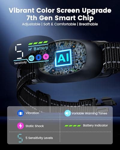 Anti Bark Collar for Dogs 8-150 lbs for Large, Medium and Small Dog, Rechargeable Static Shock Anti Bark Collar for Dogs 8-150 lbs with Remote, 5 Sensitivities, Beep Vibration Modes, IP67 Waterproof - Thumbnail 2