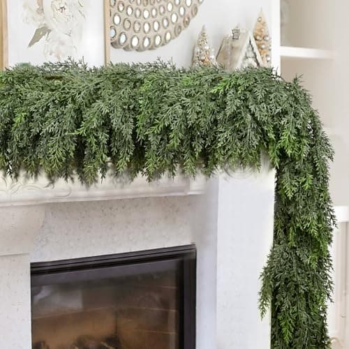 9FT Thick Christmas Garland with 240 Cedar Branches, Real Touch Green Cedar Garland for Christmas Decorations, Artificial Greenery Garland for Table, Mantle, Wall, Indoor, Outdoor Holiday Decor - Image 1