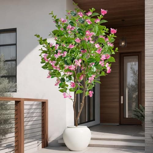 Erimda 6FT Artificial Bougainvillea Tree Artificial Tree Tall Potted Fake Bougainvillea Trees for Outdoor Indoor Lifelike Potted Faux Plants with Wood Trunk and Flowers Office Wedding Home Decor - Image 1