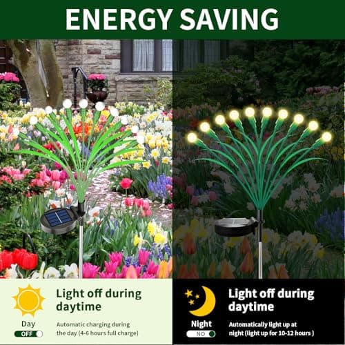 Aogist Solar Garden Lights Outdoor Waterproof,6 Packs 60 LED,Sway by Wind, Yard Patio Pathway Decoration, High Flexibility Iron Wire & Heavy Bulb Base,Warm White - Thumbnail 5