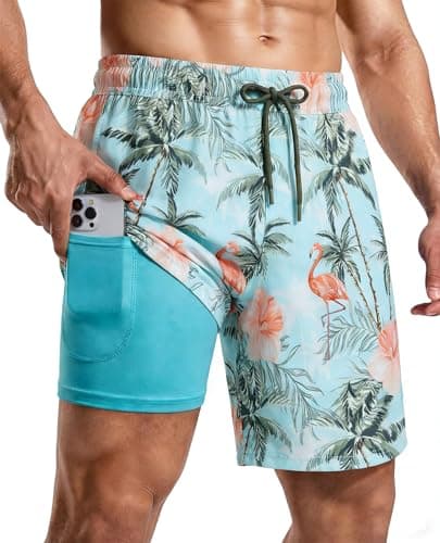 CoozySphere Mens 7 Inch Swim Trunks with Compression Liner Pockets Drawstring Quick Dry Stretch Lined Funny Beach Swimming Surf M - Image 1