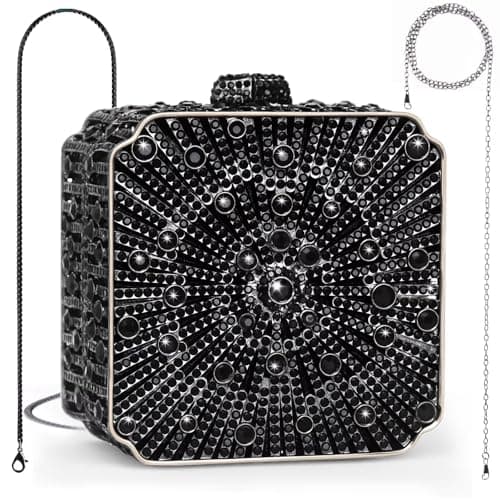 YONATUTRO Elegant Black Rhinestone Evening Bag for Women - Versatile Clutch with Dual Chains, Perfect Formal Purses for Weddings and Events - Image 1
