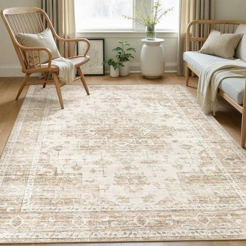 ELLIUNE Washable Area Rugs 5x7, Soft Large 5x7 Rugs for Living Room Non-Slip Vintage Beige Indoor Carpet Stain Resistant Rugs for Dining Room Bedroom Nursery Kid & Pet Friendly - Image 1