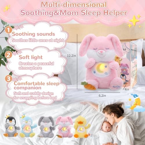 MILEGI Breathing Stuffed Animal, Soothe Snuggle Pink Easter Bunny Stuffed Animal for Anxiety Adults and Kids, Sleeping Soothing Bunny Plush with Realistic Breathing and Lights, Easter Basket Stuffers - Thumbnail 6