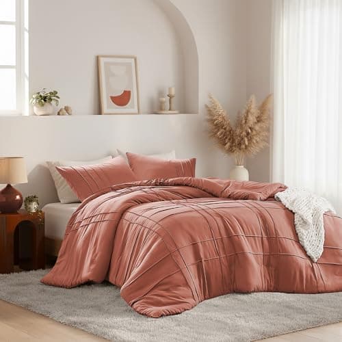 Regency Heights Queen Size Comforter Set Orange, 3 Pieces Bedding Set, Ultra Soft Prewashed Bed Set, Pinch Pleat All Seasons Lightweight Comforter and Shams