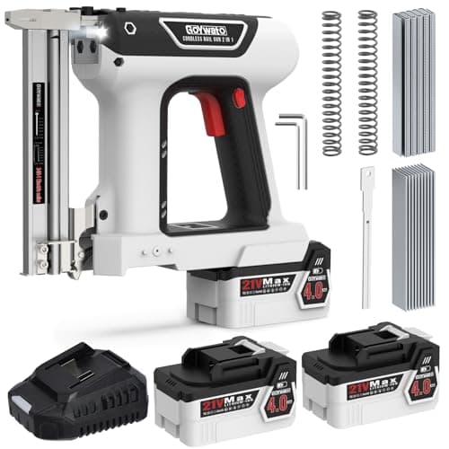 GoYwato 21V Cordless Nail Gun - 18 Gauge 2 in 1 Portable Battery Powered Electric Brad Nailer with 2 x 4.0Ah Batteries & Charger & 1000 Nails & 1000 Staples for Cupboard & DIY Upholstery & Woodworking - Image 1