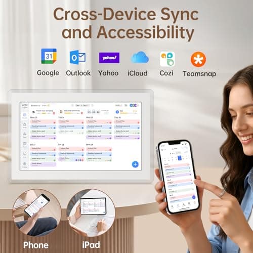Yemsd 15.6" Digital Calendar, Smart Wall-Mounted HD Touchscreen Electronic Family Calendar, Chore Chart & Meal Planner, Built-in Digital Photo Frame with Desk Calendar Base, Wall & Desk Mount, White - Thumbnail 2
