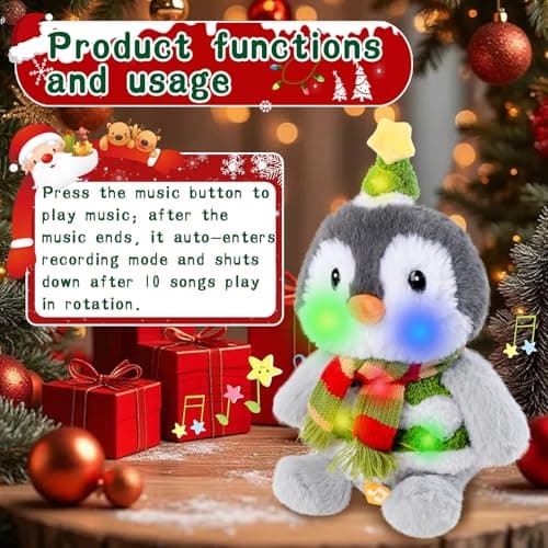 LLUKEME Penguin Stuffed Animal Dancing Singing Plush with Music Light Voice Mimicking Function for Kids Adults Gifts - Thumbnail 5