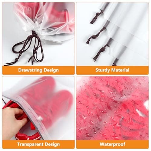 100 Pack Shoe Bags for Travel, 15.7" x 11.8" Large Clear Travel Shoe Bag Vacation Essentials Cruise Essentials Portable Drawstring Packing for Men & Women - Thumbnail 3