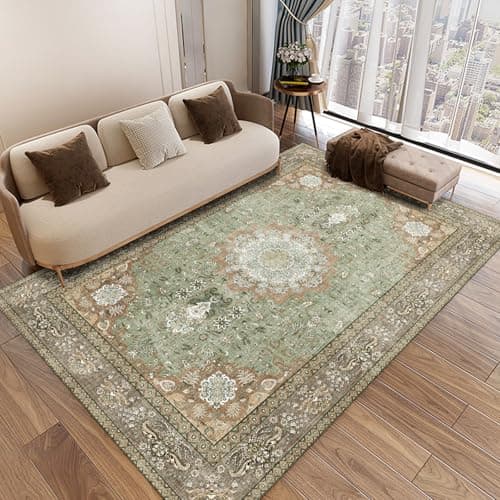 HiChiclife Runner Rug, Traditional Vintage Long Rug for Hallway Kitchen,5'x 7' Green - Image 1