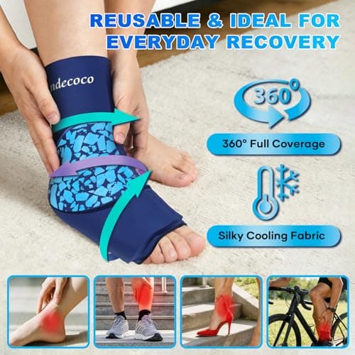 Andecoco Ankle Ice Pack Wrap Reusable Foot Ice Pack Compression Freeze Sleeve for Ankle Sprain, Plantar Fasciitis, Achilles Tendonitis - Thumbnail 3