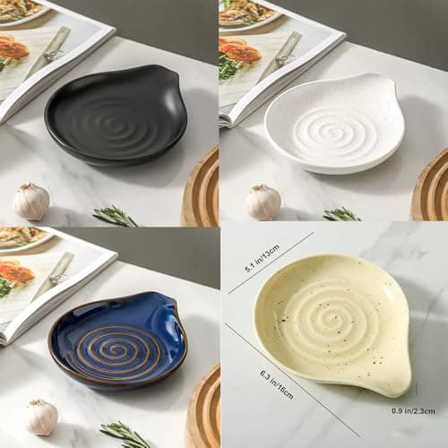 6-Inch Ceramic Spoon Rest - Heat Resistant, Non-Slip for Kitchen Utensils, Spoon Holder Stovetop, Dishwasher Safe - Elegant Spiral Design Black, Housewarming Gift - Thumbnail 2