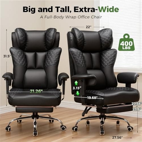 GTPLAYER Big and Tall Office Chair Wide Ergonomic Gaming Chair with Deluxe Embossing Designed Leather with Foot Rest,150°Reclining Adjustable Soft Armrests Pocket Spring Back Support and Pillow - Thumbnail 2
