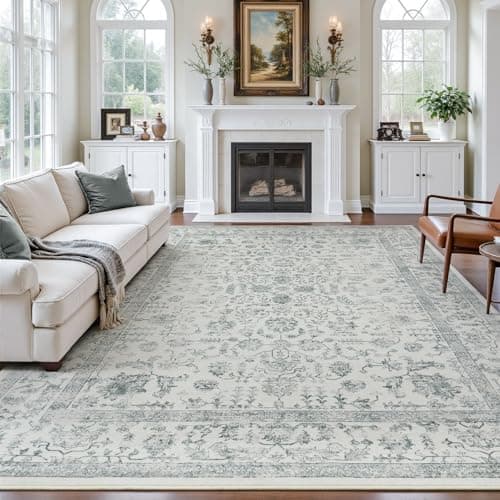 RUGVIGO Floral 8x10 Area Rugs for Living Room, Grey Vintage Washable Rug Distressed, Large Non-Slip Stain Resistant Aesthetic Carpet for Bedroom Nursery Home Office Dining Room - Image 1