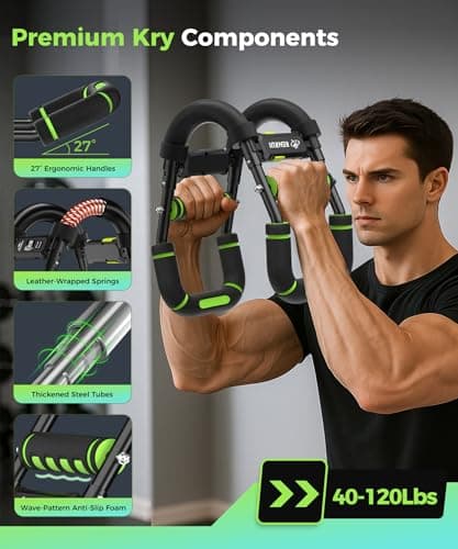 Twister Arm Trainer & Chest Workout Equipment with Digital Display - Auto Reps & Calorie Estimator, 40-120 lbs Home Gym Chest Exerciser for Men, Green Pro - Thumbnail 3