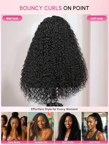 shangyinfa 28 Inch Water Wave Half Wig Human Hair | Glueless 3-In-1 Flip Over | 4C Edges Invisi Drawstring | 180 Density Tiny Leave-Out for 3B/3C | Pool-Ready | All-Day Protective Style - Thumbnail 5