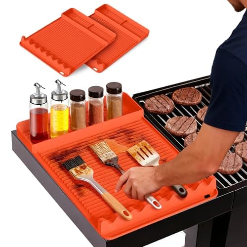 WZGUSXN 2Pack Silicone Grill Mat for Blackstone - 16x11.5 Inch Non-Slip Tool Mat with Sauce Drip Pad & Wavy Grip, Outdoor BBQ Accessories & Gifts for Men, Dad, Grilling（Orange） - Image 1