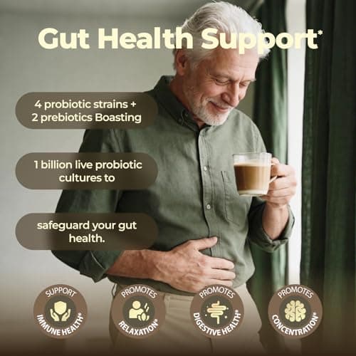 10 Kinds Mushroom Coffee with Probiotic(Lion's Mane, Cordyceps, Turkey Tail & Other), Ashwagandha Instant Coffee Mushroom Supplement for Better Energy, Gut Health 210g 7.41oz - Thumbnail 6