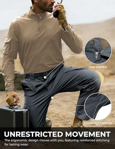 MOURCE Mens Tactical Pants Ripstop Waterproof - Elastic Waist Outdoor Work Hiking Pants Men with 10 Pockets, Grey - Thumbnail 6