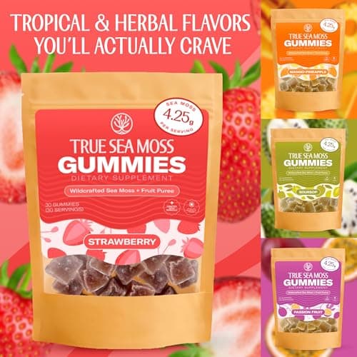 True Sea Moss Gummies – Sea Moss Dry Gel – Raw & Wildcrafted – Sweetened with Organic Coconut Sugar & Real Strawberry Purée – 30 Gummies (30 Servings) - Thumbnail 6