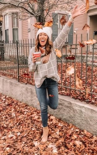 ECOWISH Women Fall Pullover Sweater Turtleneck Plaid Long Sleeve Loose Casual Chunky Checked Knit Winter Sweaters Jumper Tops 014gray S - Thumbnail 4