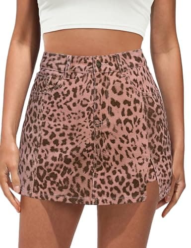 luvamia Mini Skorts for Woman Leopard Cheetah Skirt with Shorts High Waisted Trendy Cute Stretchy Side Slit Pink Leopard Print Skorts for Women Trendy Summer Short Skirt Large US Size 12-14 - Image 1