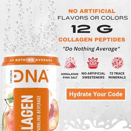 HYDRADNA- Sparkling Liquid Collagen Protein Water Drink Balanced Nutrients for Wellness - Sugar-Free - Keto-Friendly - No Gluten (12 Pack) Georgia Peach - Thumbnail 5