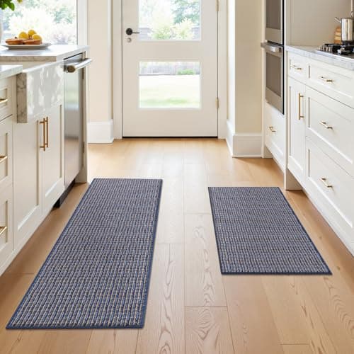 U'Artlines Kitchen Rugs and Mats Set of 2, Non Skid Washable Multicolored Farmhouse Kitchen Mats for Floor, Absorbent and Stain Resistant Floor Mat for Laundry, Sink Decor 20x32+20x59(Blue) - Image 1
