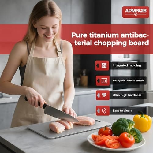 APMRQIB Titanium Cutting Board, 100% Pure Titanium Cutting Boards for Kitchen, Double Sided Non Toxic Cutting Board, Hygiene Durable Dishwasher Safe 10.5”×6.3” - Thumbnail 2