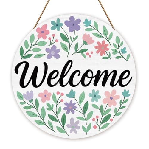 Spring Decorations for Home Welcome Door Sign for Front Door,Spring Wreaths with Wildflowers Wooden Door Hangers for Porch,Entryway,Wall,Home - Image 1