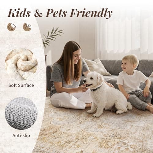 tchdio 2x3 Entryway Rug, Non Slip Front Door Mat Small Washable Rugs, Soft Low Pile Small Area Rug Vintage Doormat, Stain Resistant Rug for Entrance, Kitchen (Beige, 2'x3') - Thumbnail 4