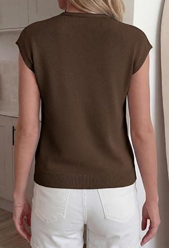 BTFBM Sweater Vest Women V Neck Cap Sleeve Button Down Knit Tops Spring Summer 2026 Loose Lightweight Cardigan Vests(Brown, Medium) - Thumbnail 3
