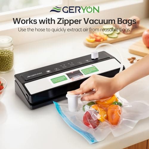 GERYON Vacuum Sealer Machine – Automatic Food Vacuum Sealer for Dry & Moist Food, Compact with LED Touch Panel, Includes Zipper Bags & Roll, Perfect for Sous Vide & Freezer Storage (Silver) - Thumbnail 5