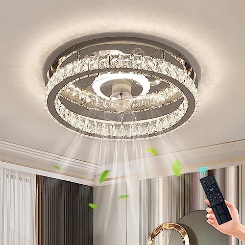 KINDLOV Crystal Ceiling Fans with Lights, Modern Ceiling Fan with Remote Control,Low Profile Ceiling Fan with Dimmable LED Light and 6 Speeds for Bedroom,Kitchen,Living Room - Image 1