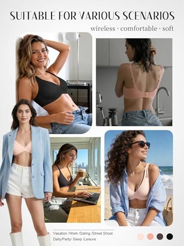 Jelly Bras for Women - S-M Wireless Deep V No Underwire Bralette with Support - Seamless Comfortable Lightly Padded T-Shirt Bra Cinnamon L - Thumbnail 6