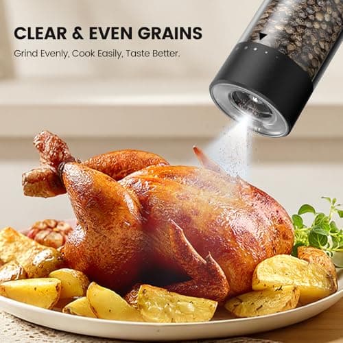 Electric Salt and Pepper Grinder Set - Rechargeable Automatic Salt and Pepper Shakers, Kitchen Appliances with External Adjustable Coarseness, Larger Hopper for Cooking, Home Gifts(2 Pack,Black/White) - Thumbnail 5