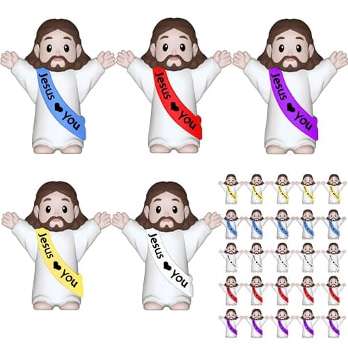 Imerance 25 Pcs Little Jesus Figures，Mini Jesus Figurines Tiny Statues for Easter Egg Stuffers to Hide and Seek Sunday School Religious Party Share （Vibrant Color） - Image 1