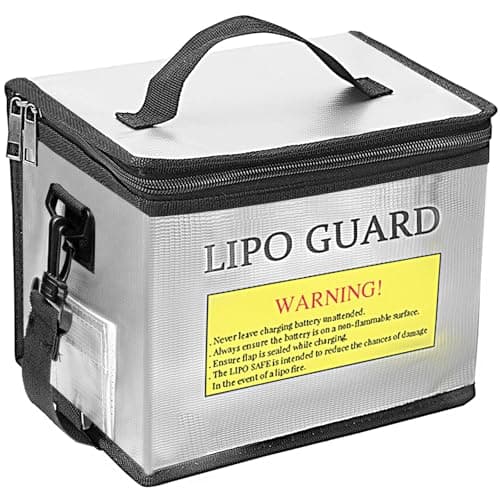 Qloi-LeUe Lipo Battery Bag Fireproof - 8.46"x5.71"x6.5" Safe Charging & Storage Pouch for RC Drone Batteries, Double Zipper Bag with Detachable Shoulder Strap White - Image 1