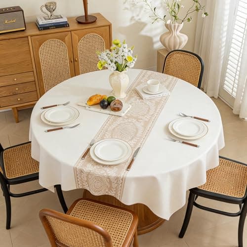 UWWGKK Round Tablecloth,Beige Linen Tablecloths Advanced Waterproofing Technology for Dinningroom,Farmhouse - Image 1