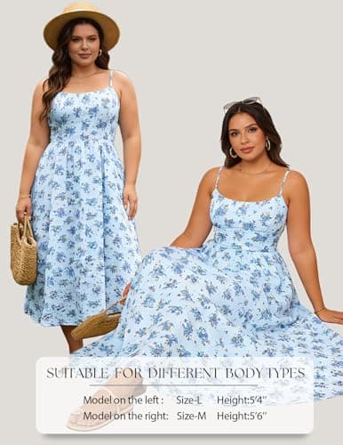 Belle Poque Blue Floral Dress for Women 2026 Summer Sleeveless Midi Sun Dresses A-line Beach Elegant Sundresses X-Large - Thumbnail 5