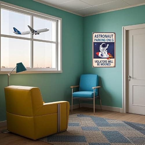Carastora "Astronaut Parking Only" Sign – Metal Outer Space-Themed Plaque, Creative Gift for Space Enthusiasts, Suitable for Bedroom, Office, Game Room, Boys' Room, Classroom, Nursery, Party Decor, and Wall Decoration – 8x12 Inches - Thumbnail 2