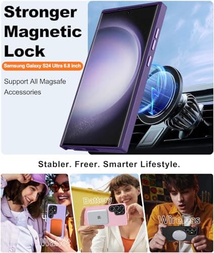 TISOOG Strong Magnetic for Galaxy S24 Ultra Case, [Compatible with Magsafe] [Military Grade Drop Tested] Protective Translucent Matte Slim Case for S24 Ultra 6.8 inch,Deep Purple - Thumbnail 2