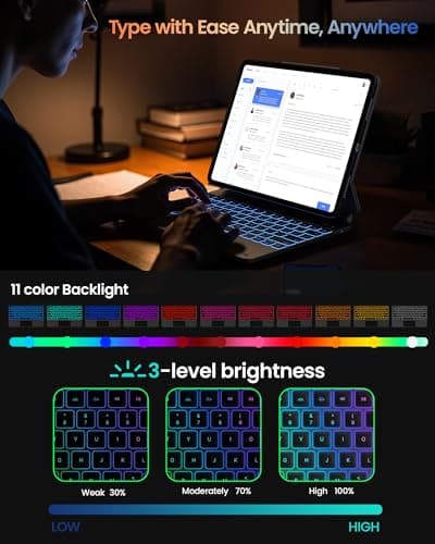 typecase Edge+ Keyboard Case for iPad Pro 13-inch (M5/M4) 2025/2024, Ultra-Slim Detachable Protective Case, Portrait & Typing Modes, Built-in Trackpad, 11-Color Backlight, Magnetic Stand, Black - Thumbnail 6