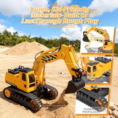 DOUBLE E Remote Control Excavator Toy, 2*Batteries 2.4GHz RC Excavator, 6-in-1 Digging/360° Rotation, 20M Range Sandbox Construction Toys Birthday Gift for Boys/Kids 6+ Years - Thumbnail 3