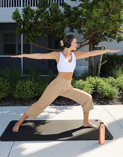 G Gradual Women's Capri Pants with Pockets High Waist Yoga Pants Wide Leg Workout Crop Summer Pants for Casual, Travel, Exercise(Khaki, Inseam 21, XXXL) - Thumbnail 3