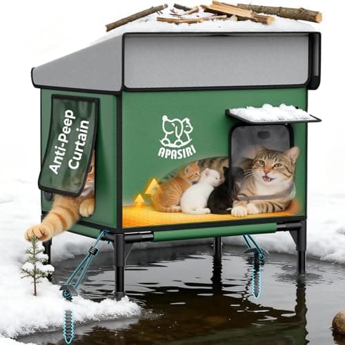 Apasiri Heated Cat House for Outdoor: Weatherproof Outside Cat Shelter, Insulated Cat House Outdoor with Heated Pad, Sloping Roof & Escape Door, Elevated Base for Stray Cats, Large - Image 1