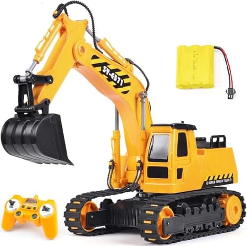 DOUBLE E Remote Control Excavator Toy, 2*Batteries 2.4GHz RC Excavator, 6-in-1 Digging/360° Rotation, 20M Range Sandbox Construction Toys Birthday Gift for Boys/Kids 6+ Years - Image 1