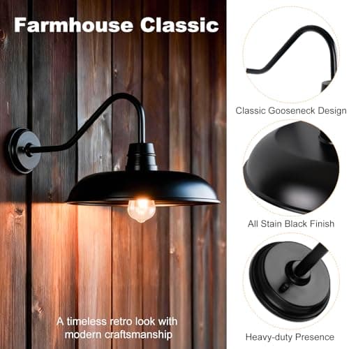 FILIYANO Outdoor Barn Light, Extra Large Farmhouse Outdoor Wall Lights, 16 Inch Industrial Rustic Waterproof Stain Black Wall Mount Weather Resistant Lamp, for Shed Barn Backyard, 2-Pack - Thumbnail 3